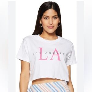 Forever 21 Los Angeles White Cropped Tee Size S